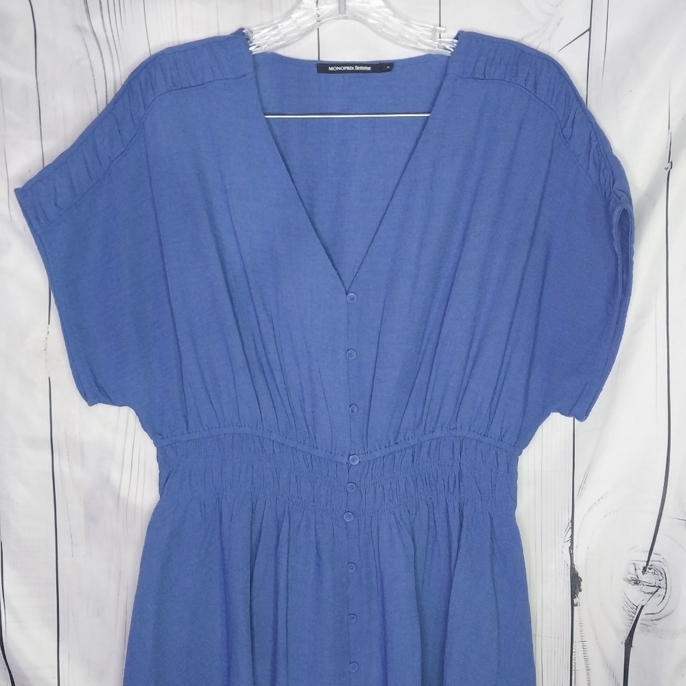 Monoprix Femme Smocked V-Neck Button-Front Cottagecore Maxi Dress
